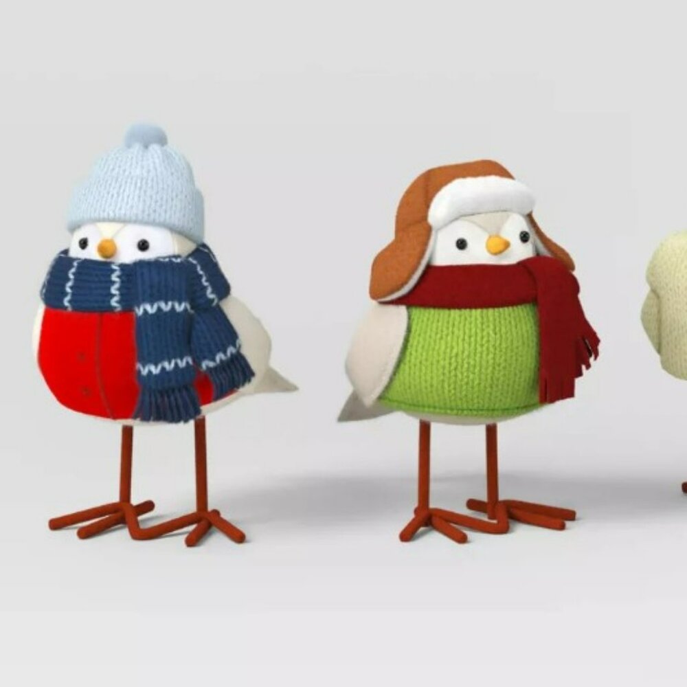 3pc Featherly Friends™ Mini Fabric Christmas Bird Figurine - Wondershop™ NEW